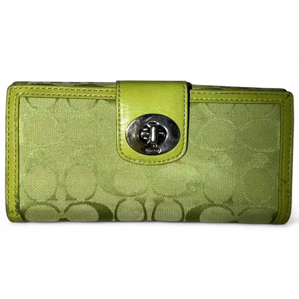 Coach Lime Green Signature Turnlock wallet rare vintage y2k